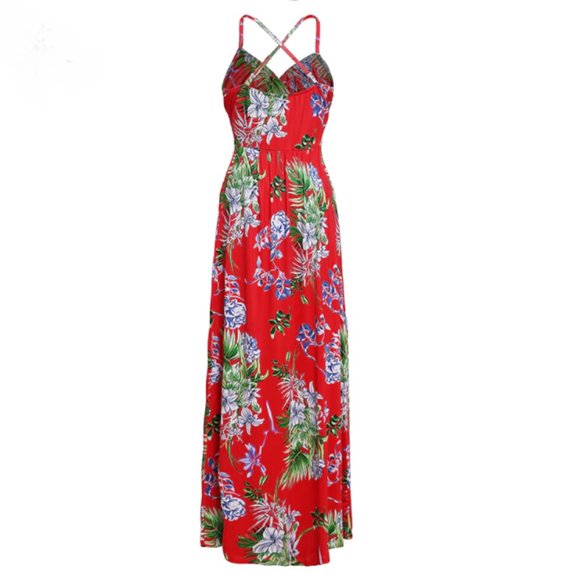 2021 Summer Red Sling Cross Maxi Dress - Picture 4 of 6